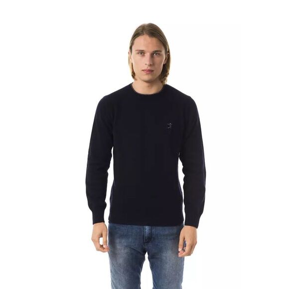 Uominitaliani Crew Neck Jumper Classic Style Men Blue Sweaters